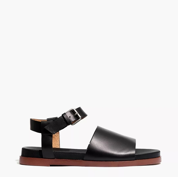 Madewell The Noelle Ankle-Strap Flat Leather Size 6.5 Black - Picture 2 of 2